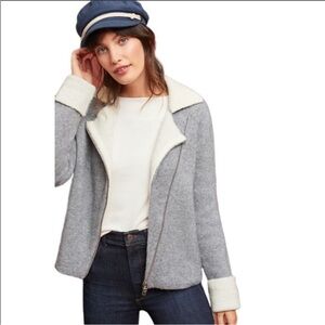 Anthropologie Cherohala Moto Sweater Gray and Cream Cardigan XS